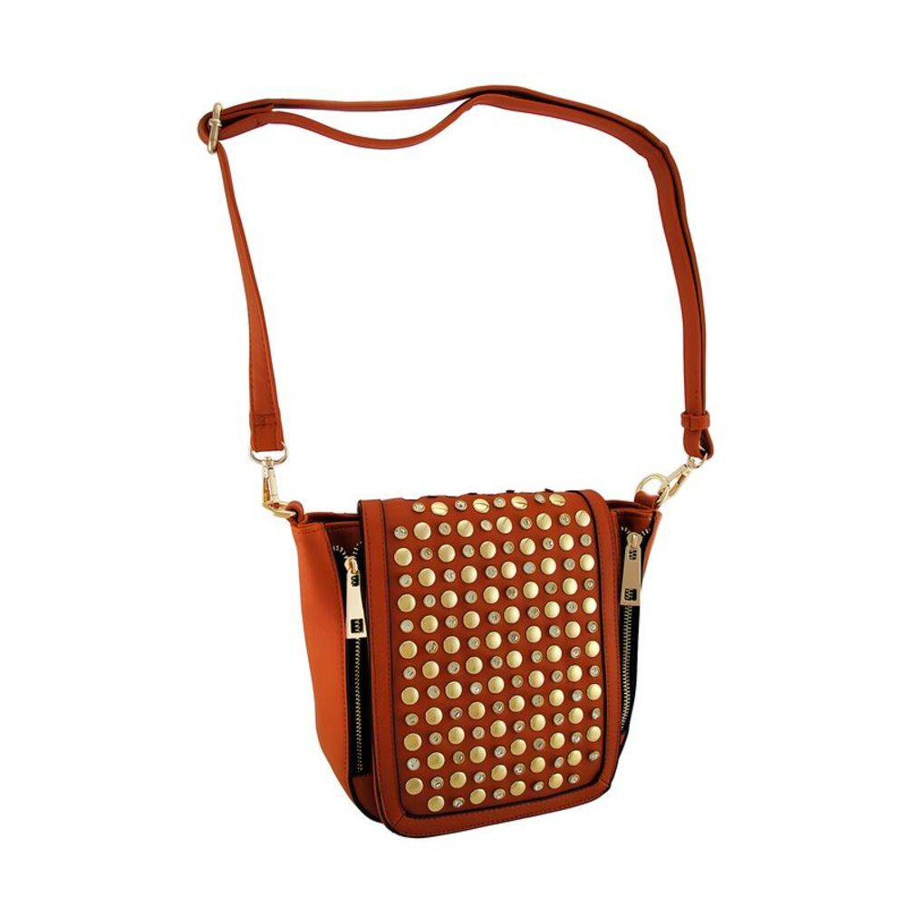 Studded Rhinestone Expandable Shoulder Bag w/Detachable Strap